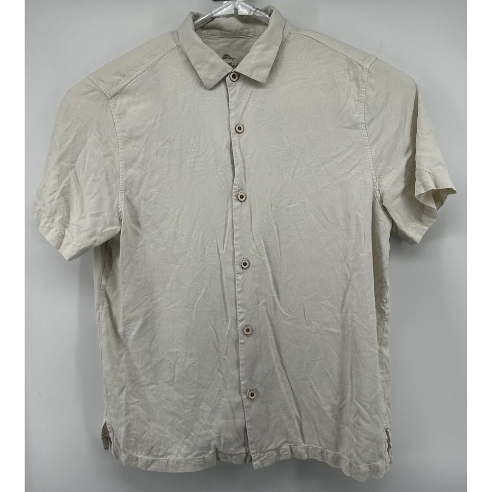Tommy Bahama Short Sleeve 100% Silk Cream Floral Button Down Men's XL